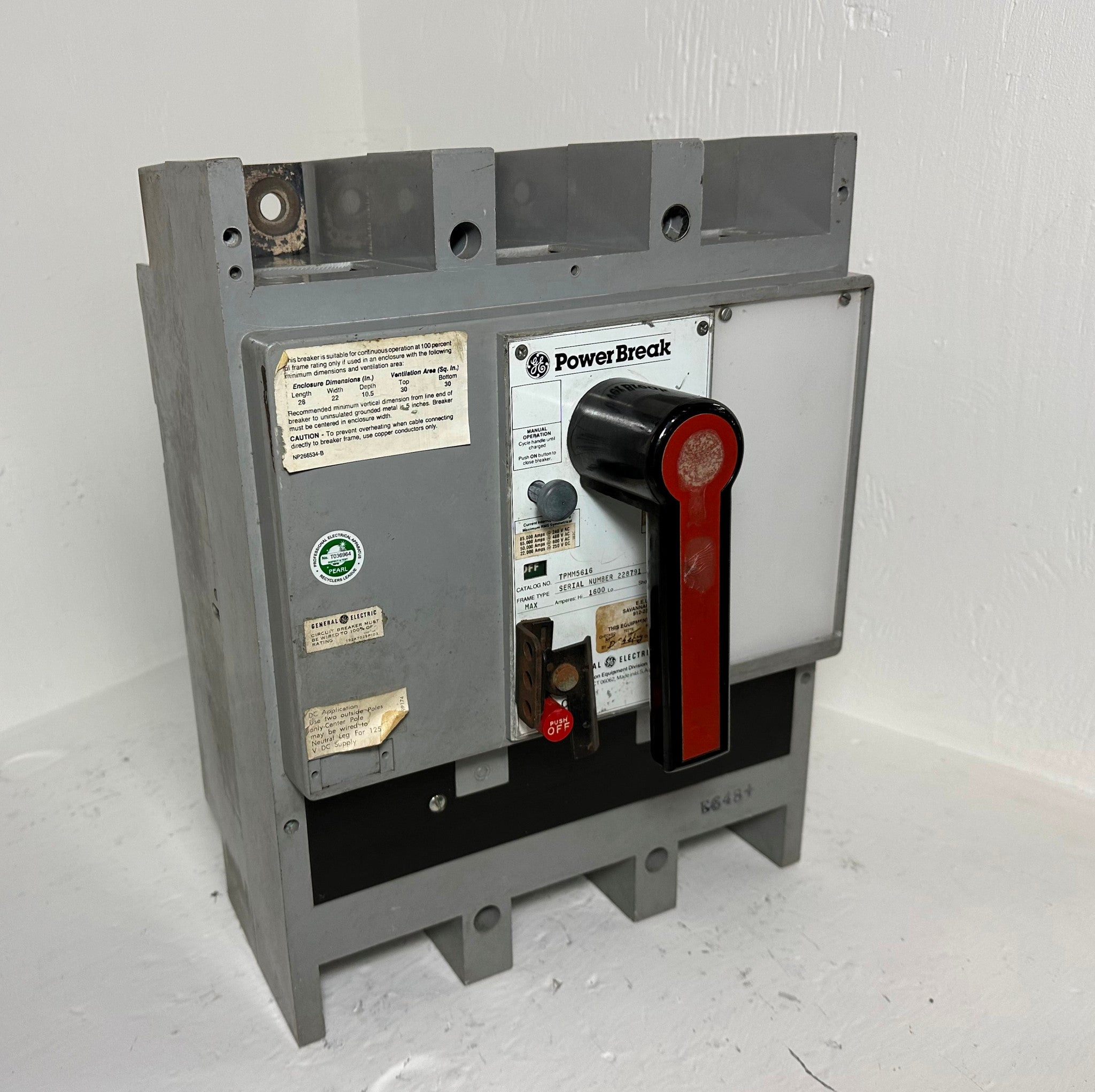 1600 Amp Industrial Circuit Breaker GE Power Break TPR5616NRHC | GE