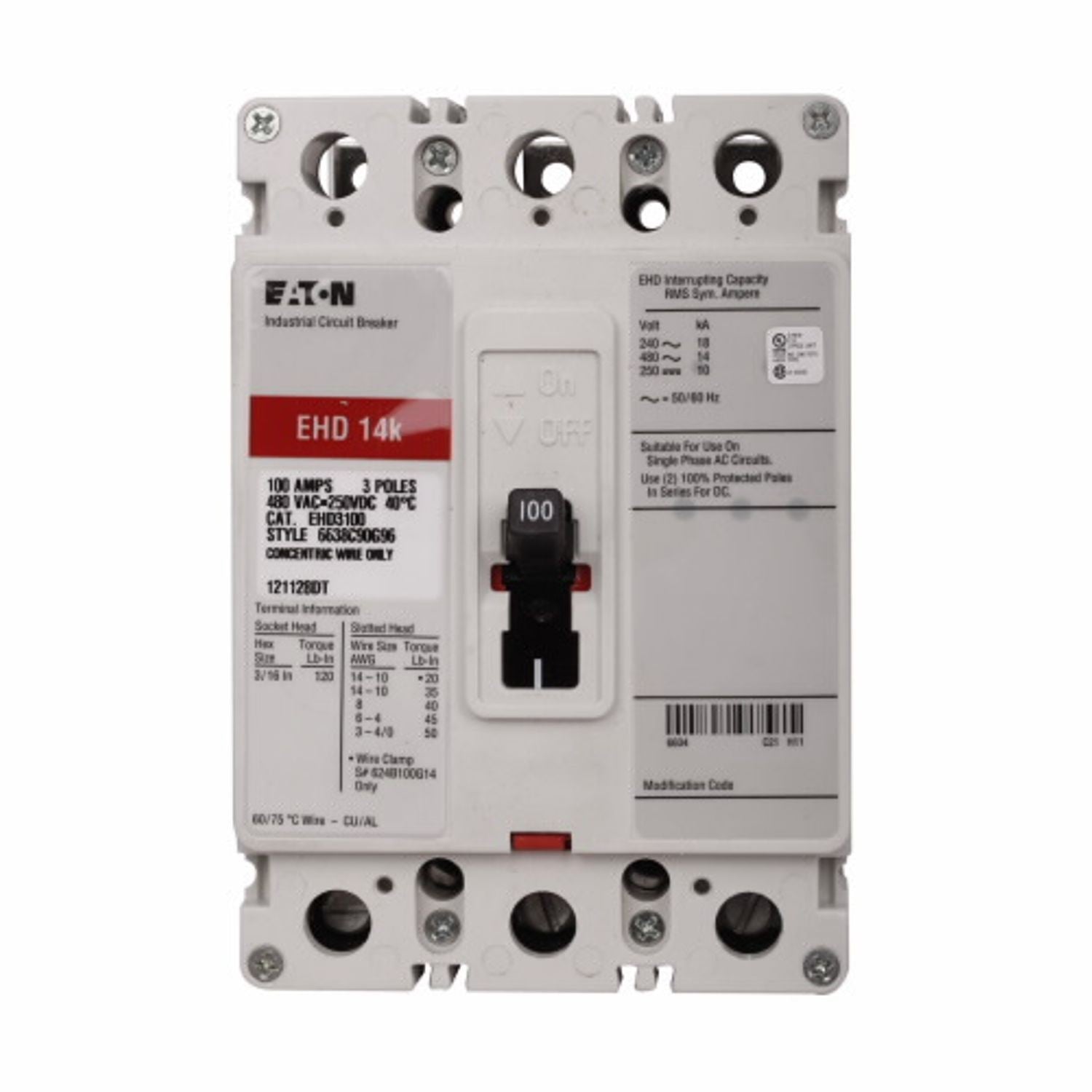 3 POLES Circuit Breaker 40 AMPS Cutler-Hammer EHD3040L Main image
