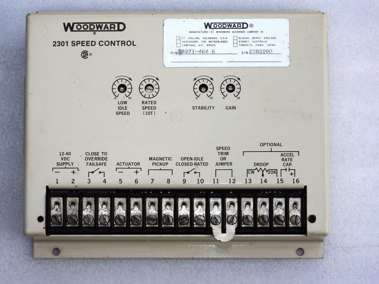 Woodward 8271-464 H 2301 Speed Control for Efficient Performance - Ram Automations