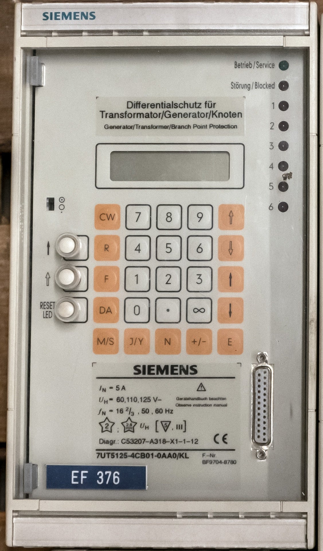 SIEMENS 7UT5131-4CB01-1CA0/LL Differential Protection Relay AG37 | SIEMENS