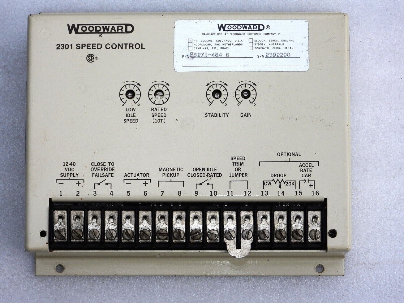 Woodward 8271-464 H 2301 Speed Control for Efficient Performance